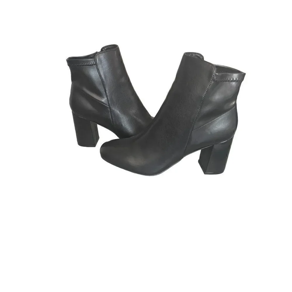 MIA Carla Black Ankle Bootie Block Heel Zipper Closure